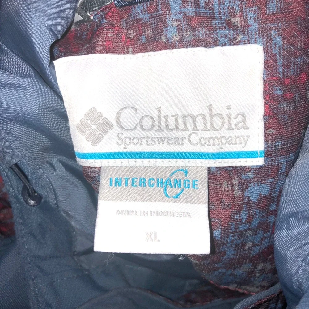Columbia Interchange Omni-Tech Hooded Jacket Mens XL Red Blue Digital Camo Shell